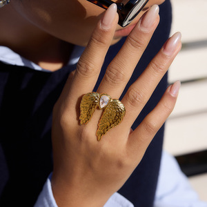 Wing Ring Gold Plated Zircon Bezel Setting Unisex Fashion Jewelry Gift - Product Image 3