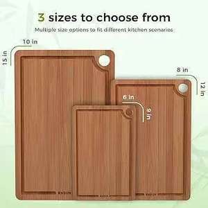Bamboo Cutting Board <b>Set</b> 3 Piece Kitchen Chopping Block Rectangle Wood Sushi Pizza Fruit Boards - Product Image 3