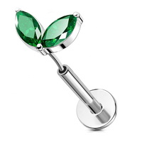 Bijoux de Piercing en Titane ASTM F136 18G Push in Threadless 2 Marquise CZ Pave Lip Labret Piercing Body Jewelry Piercings