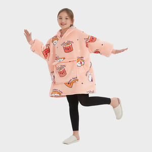 Fábrica promocional invierno cálido Sherpa polar diseños personalizados cómodo de gran tamaño usable con capucha manta para niños - Product Image 3