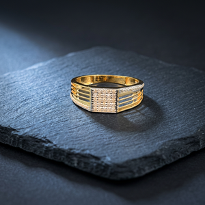 Stylish 24K <b>Gold</b> Men's <b>Cocktail</b> <b>Ring</b> with Layered Band Design Square Centerpiece Modern Luxury Engagement Gift Party Daily Wear - Product Image 3