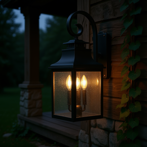 Lámpara de pared vintage de metal negro para exteriores, 23 pulgadas, aplique de cristal transparente con textura para porche, jardín, impermeable - Product Image 2