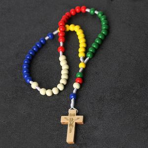 Rosario Barato con Cruz de Jesús, Cuentas de Colores, Hecho a Mano, Joyería Religiosa Católica de Madera, Regalos para Comunión, Bautizo, Iglesia, Venta al Por Mayor - Product Image 3