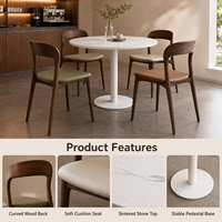 Modernes Café-Esszimmer-Set, Runder Tisch aus Sinterstein mit Holzstühlen für Café-Bistro Komfort-Sitzmöbel-Set