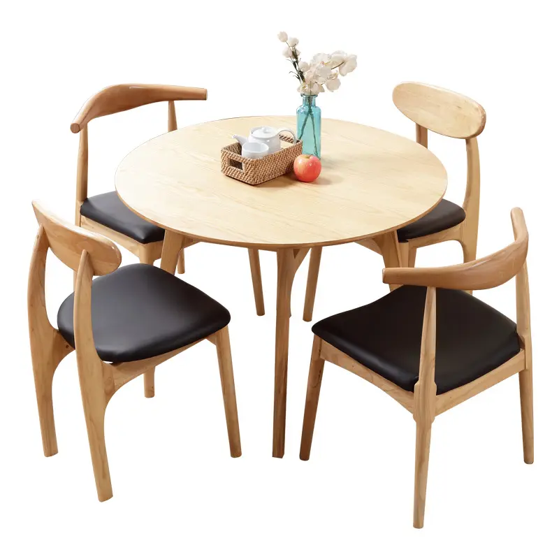 Modern Mewah Padat Bulat Nordic Sederhana Minimalis Meja Makan dan 4 Kursi Set Furniture Kayu Bambu