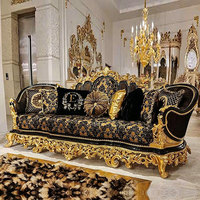 Canapé sculpté en feuille d'or - Collection Impériale Souveraine Royale - Mobilier de luxe traditionnel artisanal - Canapé en tissu noir