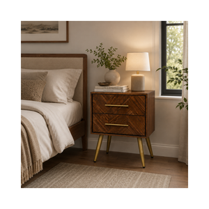 Mesa de Noche de Madera para Dormitorio con 2 Cajones, Estilo Moderno de Mediados de Siglo, OEM ODM, Proveedor Personalizado, Suministro Directo, Proveedor de Muebles - Product Image 1