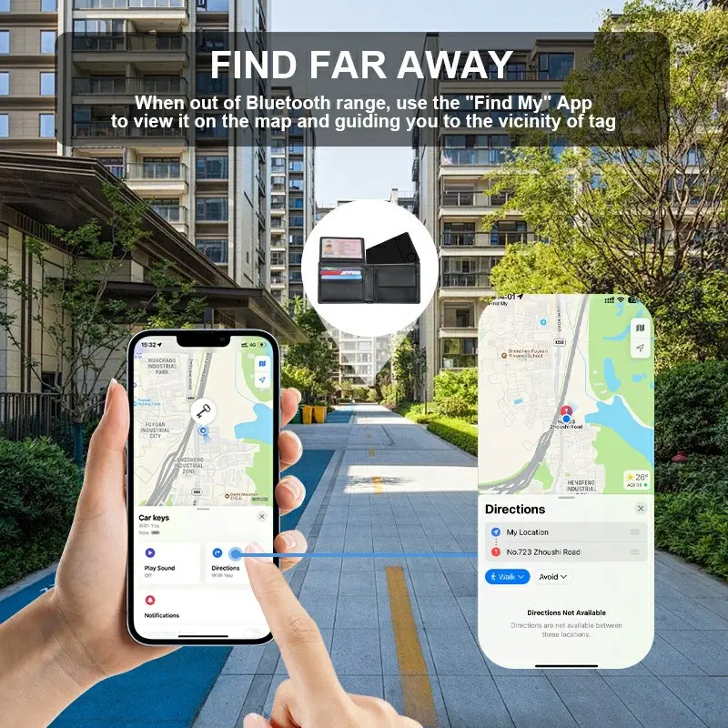 RSH Rechargeable Wallet Tracker Card Finder MFi Certified Find My Smart Air Tag BT 5.2 Bag Luggage GPS Track Locator for Apple