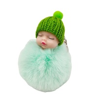 En gros, Porte-clés pendentif en fourrure de lapin, peluche mignonne de dessin animé, boule pompon 8 cm, pour breloque de sac et porte-clés