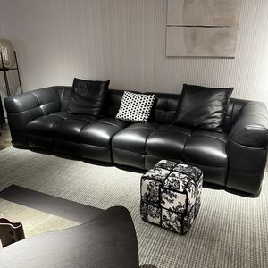 Pouf ottoman de luxe moderne en cuir tressé, banc <span class=keywords><strong>cube</strong></span> design, repose-pieds rembourré pour salon, chambre et mobilier d'hôtel - Product Image 1