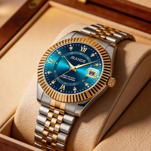 Reloj de cuarzo para hombre Jrande, esfera azul, banda de acero dorado, resistente al agua hasta 30 m, cierre desplegable analógico H9872G G - Product Image 1