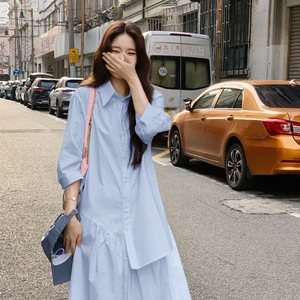 Phụ Nữ Giản Dị Của Dài Ăn Mặc Trong Màu Xanh Hàn Quốc & Pháp Mori Phong Cách Thiết Kế Đa Năng Cảm Giác Áo Sơ Mi Không Thường Xuyên Dài Chiều Dài - Product Image 6