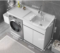 Meuble de rangement pour linge en aluminium alvéolaire avec lavabo intégré pour balcon et salle de bain, et bac à linge à tambour