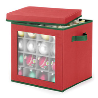 Caja de Almacenamiento Plegable y Ecológica para Adornos Navideños, Color Rojo, Resistente, Organizador de Decoración Navideña con Ventana Visible