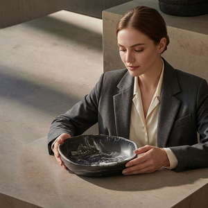Handmade Polished Classic Eco-Friendly Resin Bowl WabiCrackle Glaze Black Tableware Gift for Wedding & Party - Product Image 1