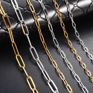 Collier minimaliste en acier inoxydable de 2,5/2,7/4 mm, chaîne à maillons en forme de trombone, pour femmes et hommes, couleur argent/or, collier ras du cou, bijoux en métal - Product Image 2