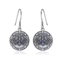 Boucles d'oreilles pendantes en argent sterling 925 avec œil bleu lotus, bijoux de protection spirituelle pour femmes