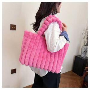 Bolso de Hombro Tote Casual de Felpa para Mujer con Cierre, Gran Capacidad, Forro de Poliéster a Rayas Multicolor, Estilo Elegante y Moderno - Product Image 2