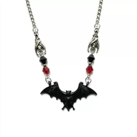 Collier chauve-souris d'Halloween, alliage de zinc gothique, perles de cristal noir et rouge, bijoux de mode pour femmes