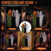 Nouvel ensemble de 3 squelettes fantômes d'Halloween 2026, 130 cm, décorations suspendues à trois têtes pour intérieur et extérieur, accessoires de fête, maison hantée