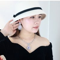 ZX 퍼플 물방울 다이아몬드 목걸이 귀걸이 세트 고급스러운 분위기의 중공업풍 빈티지 웨딩 주얼리 도매