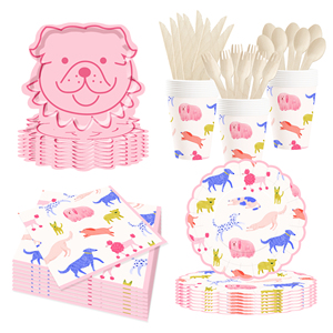 DAMAI Pink Cute <b>Dog</b> Theme Birthday Party Tableware Set Include <b>Dog</b> Model Paper Plate and Cup for <b>Dogs</b> Party <b>Table</b> Decorations - Product Image 5