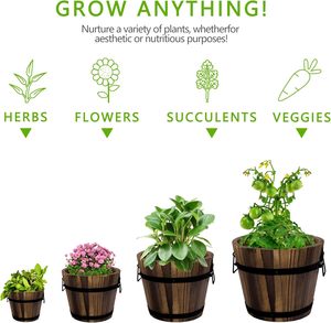 Mộc Mạc Trồng Hoa Chậu 4 Gói Bằng Gỗ Whiskey Thùng Trồng Bằng Gỗ Xô Thùng Trồng Vườn Container - Product Image 2