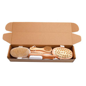 Paling Laris Set mandi Lima potong Modern pegangan panjang sikat kayu sisir bulu babi hutan perawatan tubuh pengelupasan mendalam - Product Image 3