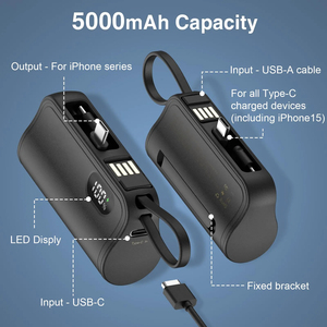 Mini <span class=keywords><strong>prise</strong></span> de queue 3000/5000mah <span class=keywords><strong>support</strong></span> de téléphone à affichage numérique 3 en 1 Powerbank Mobile double tête câble intégré batterie externe Mobile - Product Image 3