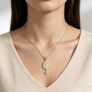 Collar con Cruz de la Virgen María en Oro de 18K con Circonitas Baguette para Mujer, Medalla Sagrada del Corazón de Jesús, Joyería Religiosa Católica al por Mayor - Product Image 5