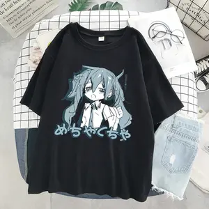 マンガキャラクターアニメプリント原宿韓国トップレディースTシャツカジュアルレディースベーシックOカラーブラックホワイト半袖Tシャツガール