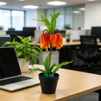 Bunga Fritillaria Lily Merah Oranye Cerah Buatan dalam Pot Plastik Hitam, Bunga Palsu untuk Dekorasi Perapian dan Mantel