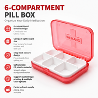 Boîte de rangement de pilules à 6 compartiments, étui de voyage hebdomadaire pour médicaments, en plastique portable pour comprimés, vitamines et suppléments