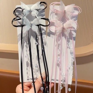 Klip rambut kupu-kupu lucu aksesori rambut pesta plastik poni kecantikan anak perempuan manis gaya balet manik-manik pita rumbai panjang - Product Image 4