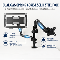 Support de bureau à ressort à gaz pour moniteur et ordinateur portable avec colonne centrale de 525 mm, support entièrement articulé compatible avec les écrans de 13 à 32 pouces BL07-01