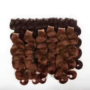 Unprocessed बाल बंडलों प्राकृतिक भूरे रंग के बाल पैच टेप पूर्व में रंग का टेप