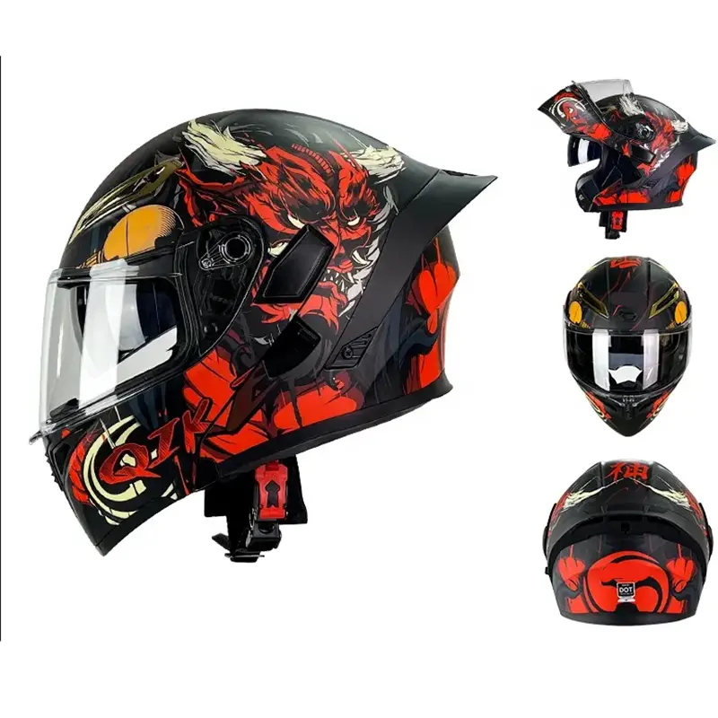removable and washable lining Flip up motorcycle helmet Dual lens system racing classic helmet motorcycle retro