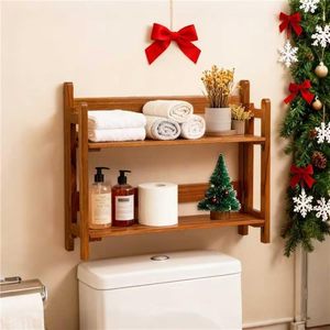 Estantes Flotantes de Madera de Teca para Baño, Montaje en Pared, 2 Estantes, 17 Pulgadas de Grosor, Modernos, Fáciles de Limpiar, Duraderos - Product Image 2