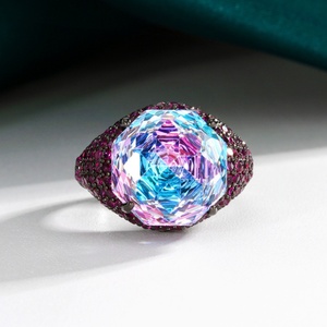 Fashion Jewelry Eco-friendly Copper Black Gold Plated Rose Cut 14mm Gradient Zircon Creative Personality Open <b>Ring</b> for Women - Product Image 3