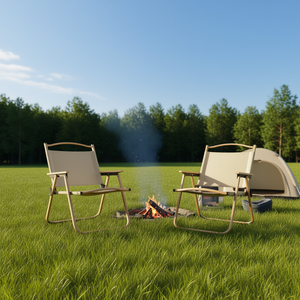 D0100H796BP Ensemble de 2 chaises de camping beiges, meubles d'extérieur portables et minimalistes, toutes saisons, en tissu rectangulaire - Product Image 2