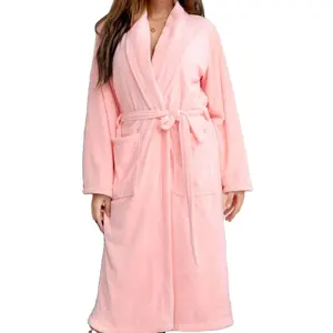 Albornoz de tela de felpa Unisex, pijamas de microfibra de poliéster para Hotel/bata de spa, albornoz clásico para hombre o mujer
