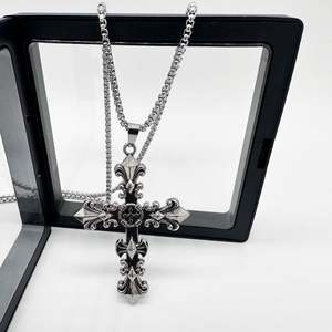 Hip Hop Alloy Fashion Brand Men's Fiery <b>Cross</b> Personality Simple <b>Pendant</b> Women's Retro Love Sweater Link Chain <b>Necklace</b> - Product Image 3