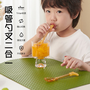 Juego de tenedor y cuchara Tritan para bebé, utensilios de autoalimentación con mango largo para niños de 1 a 2 años, Material plástico seguro - Product Image 2