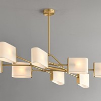Lámpara de Techo de Lujo de Cobre con Pantalla de Tela, Moderna, con Ramas de Cristal, para Comedor, Hotel, Villa, Luz Elegante