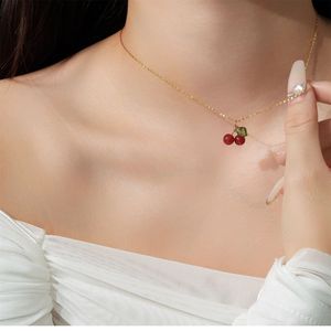 שרשרת תליון אופנתית משנת <span class=keywords><strong>2026</strong></span>, עשויה פלדת טיטניום איכותית לנשים, בציפוי זהב בסגנון בודהיסטי, עם תליון דובדבן ופירות, שרשרת חוליות בצורת כוכבים, מתאימה לסטודנטיות. - Product Image 1