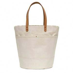 Nueva llegada de diseño de moda de alta calidad logotipo personalizado de color de algodón de lona Tote bolsos de hombro con asas de cuero marrón - Product Image 1