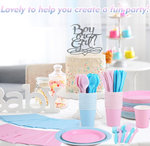 DAMAI - Vajilla para Fiesta de Revelación de Género de Bebé, Platos, Vasos y Servilletas de Papel en Rosa Claro y Azul Claro, Juego de Platos para Niño o Niña - Product Image 4