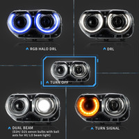 Système de phares avant LED RGB VLAND pour Dodge Challenger 2015-2022 3ème génération Facelift, ensemble d'éclairage séquentiel DRL amélioré