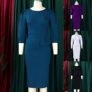 Abiti da <span class=keywords><strong>Ufficio</strong></span> Trendy di Alta Qualità per Donne, Eleganti Vestiti <span class=keywords><strong>Casual</strong></span> con Collo Tondo, Mezza Manica e Spacco, Stile Africano - Product Image 4