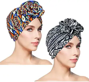 Finestyle Designer Head Wraps Turban Wrap flower cotton wraps Hair Fashion Printing Color Head Band Tie for Women
